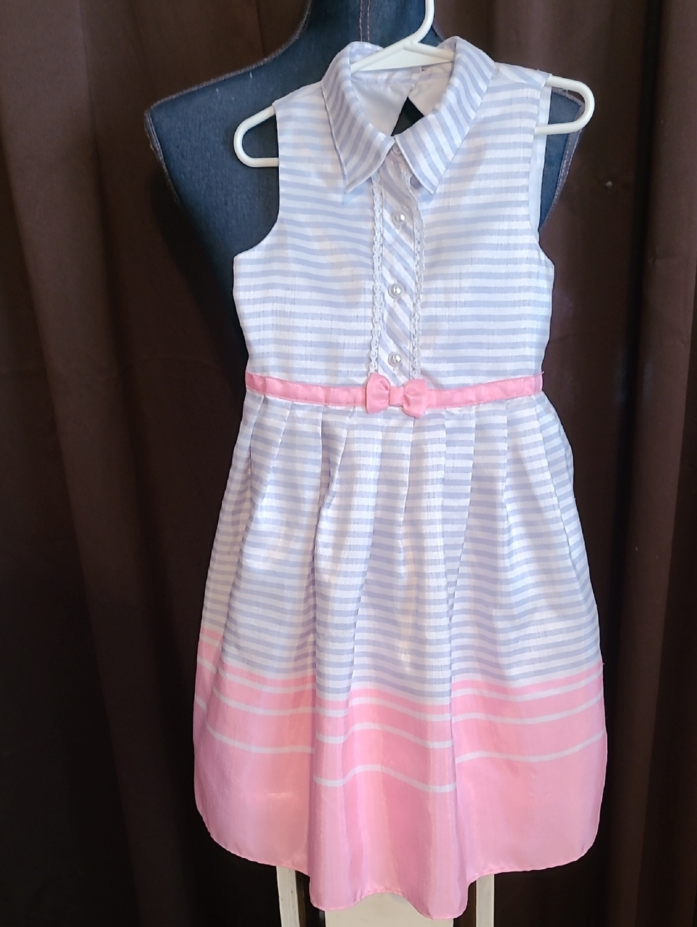 Jona Michelle White and Pink Striped Collared Fit & Flare Dress